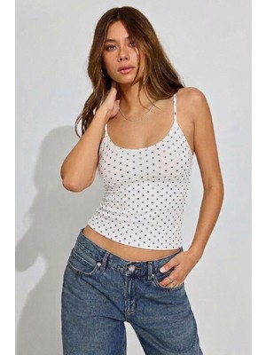 Seeh Ekru Puantiyeli Ince Askılı Pamuklu Basic Atlet SH169