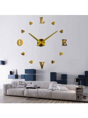 Dıy Clock Dıy 3D Dekoratif Büyük Boy Sticker Duvar Saati Altın Sarısı
