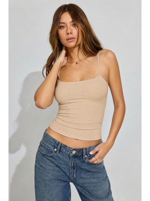 Seeh Bej Ince Askılı Pamuklu Basic Atlet SH169