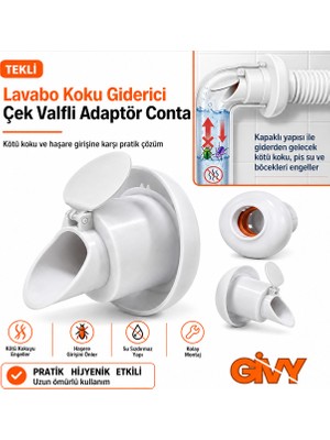 Givy Lavabo Gideri Koku Önleyici Çekvalfli Adaptör Conta | Sifon Gider Koku Giderici Çek Valf Conta Muff