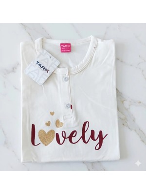 Tarık Kalp Desenli Kız Çocuk Pijama Takımı Ekru - 7-8 Yaş