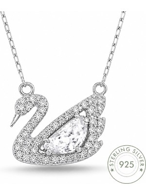 Pietra Gümüş Kadın Gümüş Kolye 925 Ayar Kuğu Tasarımlı 40+5 cm Zincirli Kolye