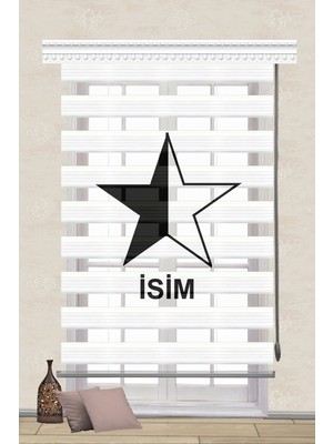 Serir Home Siyah Beyaz Yıldız Baskılı Müşteriye Özel Isim Dijital Baskılı Zebra Perde Genç Çocuk Odası
