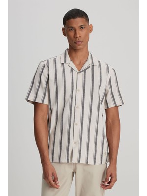 Lee Erkek Loose Fit Rahat Kesim Kısa Kollu Gri Çizgili Gömlek - L241478
