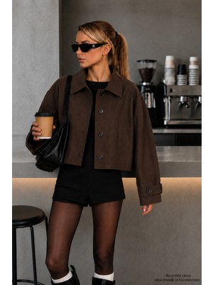 Laykmayk Kadın Oversize Koyu Kahve Kısa Trençkot Ceket