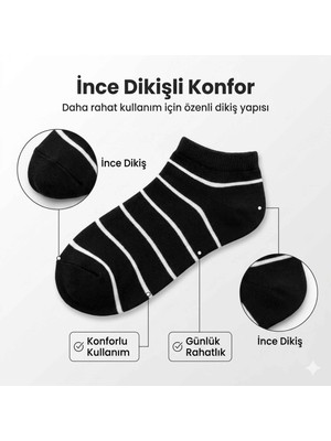 Belirtilmemiş Ekonomik Kadın Patik Çorap 5'li Paket %85 Pamuklu Çizgili Yumuşak Konforlu Nefes Alabilir Set