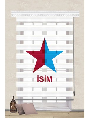 Serir Home Bordo Mavi Yıldız Baskılı Müşteriye Özel Isim Dijital Baskılı Zebra Perde Genç Çocuk Odası