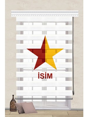 Serir Home Sarı Kırmızı Yıldız Baskılı Müşteriye Özel Isim Dijital Baskılı Zebra Perde Genç Çocuk Odası
