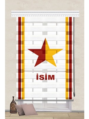 Serir Home Sarı Kırmızı Yıldız Baskılı Müşteriye Özel Isimli Isim Yazdırılabilir Dijital Baskılı Zebra Perde Genç Çocuk Odası