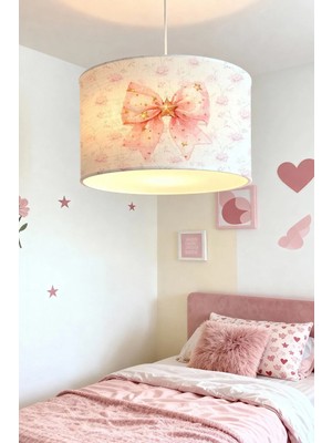 St. Morritz Pembe Çiçekli Yıldızlı Fiyonk Desenli Çocuk Odası Avize
