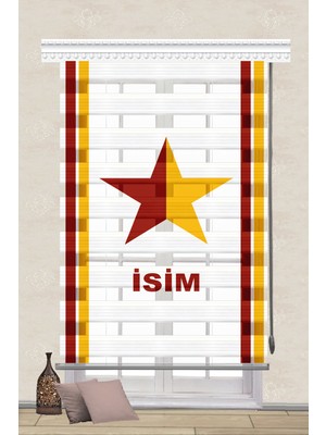 Serir Home Sarı Kırmızı Yıldız Baskılı Müşteriye Özel Isimli Isim Yazdırılabilir Dijital Baskılı Zebra Perde Genç Çocuk Odası
