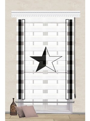 Serir Home Siyah Beyaz Yıldız Baskılı  Dijital Baskılı Zebra Perde Genç Çocuk Odası