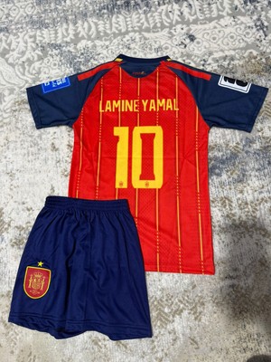 Ispanya Lamine Yamal 10 Çocuk Futbol Forması Kırmızı