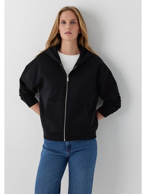 Mavi Fermuarlı Basıc Sweatshırt Siyah