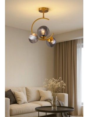 Atina Modern Gold Kasa Bal Kapalı Camlı Üçlü Avize