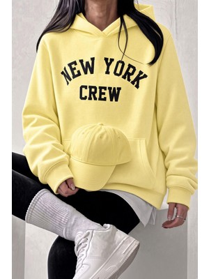 Oksit Sw Unisex Oversize "new York Crew" Baskılı Kapüşonlu Kanguru Cep Sweatshirt