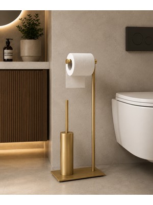 Titanium Design Mat Gold Pirinç Slim Lüx Ayaklı Set (Wc Fırçalık ve Kağıtlık)