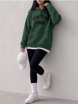 Oksit Sw Unisex Oversize "new York Crew" Baskılı Kapüşonlu Kanguru Cep Sweatshirt