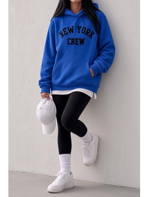 Oksit Sw Unisex Oversize "new York Crew" Baskılı Kapüşonlu Kanguru Cep Sweatshirt