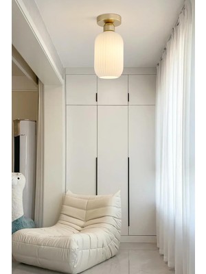 Tokyo Tırtıklı Beyaz Camlı Plofonyer Salon Yatak Odası Hol ve Giriş Camlı Tekli Avize