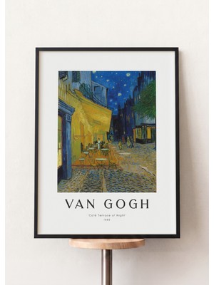 Pena Tablo Vincent Van Gogh - Cafe Terrace At Night Siyah Çerçeveli Tablo