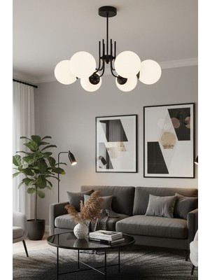 Uçar Modern Idil Beyaz Kapalı Camlıgold Kasa Altılı Avize