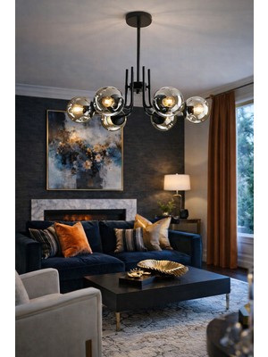 Uçar Modern Idil Beyaz Kapalı Camlıgold Kasa Altılı Avize