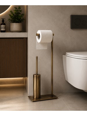 Titanium Design Antik Pirinç Slim Lüx Ayaklı Set (Wc Fırçalık ve Kağıtlık)