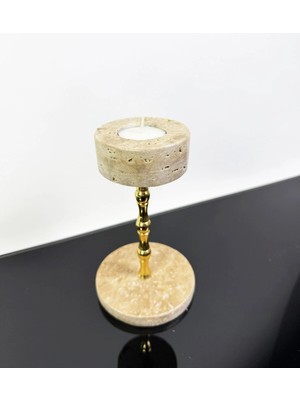 St. Morritz Traverten Mumluk, Traverten Şamdan, Traverten Gold Detaylı Şamdan