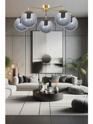 Marıa Modern Globe (Kapalı) Camlı Plofonyer Beşli Avize