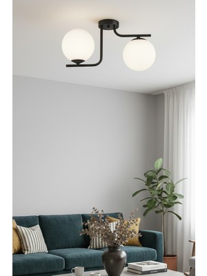 Uçar Lora Modern Tasarım Minimal Yatak Odası Salon Mutfak Siyah Renk Füme Camlı 2 Li Avize
