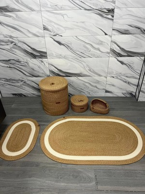 St. Morritz Antrasit Jüt ,hasır Büyük Boy Banyo Takımı ,40 x 45çamaşır Sepeti ,büyük Paspas,banyo Seti