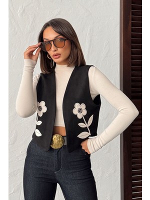 Very Moda Aplikeli Scuba Süet Yelek | F2025