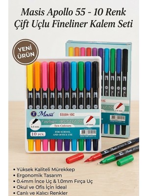 Artlantis Fineliner 10 Lu Çift Taraflı Ince Uçlu Kalem 1 Paket Masis 10 Renk 04-1.0 mm Keçe Uçlu Kalem Renkli Işaretleme Yazı