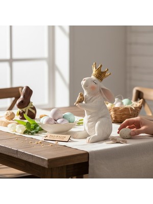Taçlı Tavşan Biblo Dekoratif Obje, Paskalya ve Ev Dekor
