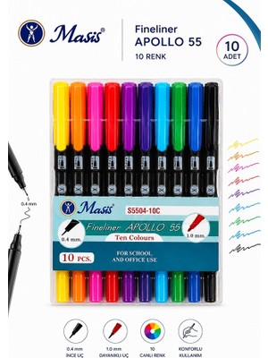 ArtMaster Fineliner 10 Lu Çift Taraflı Ince Uçlu Kalem 1 Paket Masis 10 Renk 04-1.0 mm Keçe Uçlu Kalem Renkli Işaretleme Yazı