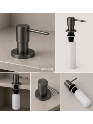 Titanium Design Antrasit Ankastre Sabunluk Mutfak/banyo