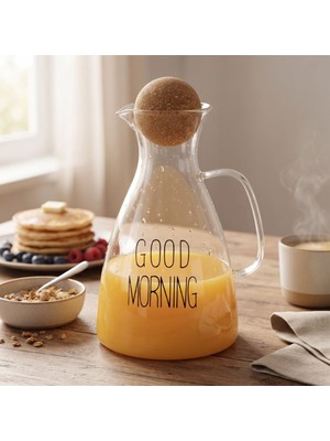 Veto Pazar Yuvarlak Mantar Kapaklı Sürahi - 1500 ml - Yüksek Kaliteli Cam