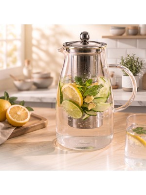 Veto Pazar Detoks Sürahisi - 1500 ml - Paslanmaz Çelik Filtre - Cam