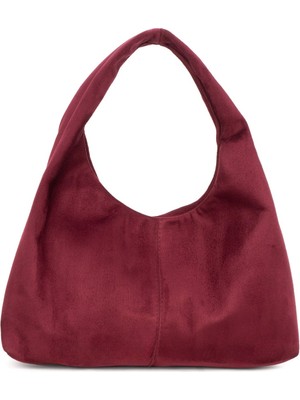 Bahels Bordo Süet Kadın Shopper Omuz Çantası – Yumuşak Form Vintage Model