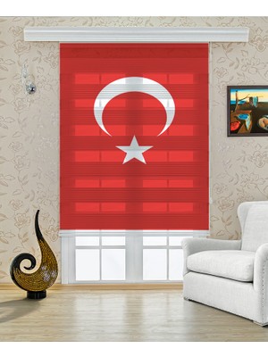 Serir Home  Kırmızı Beyaz Bayrak Türk Bayrağı Dijital Baskılı Zebra Perde Genç Çocuk Odası Ofis Okul Perdesi