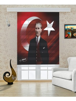 Serir Home M.kemal Atatürk Kırmızı Beyaz Bayrak Türk Bayrağı Dijital Baskılı Zebra Perde Genç Çocuk Odası Ofis Okul Perdesi