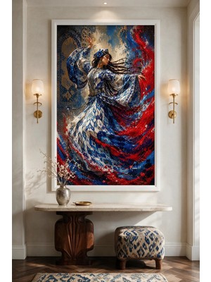 Artan Gallery Dans Eden Kadın Figürlü Italyan Kadife Tablo 40 mm Kalın Çerçeveli Etnik Duvar Dekoru
