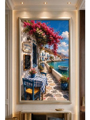 Artan Gallery Ege Sahil Kasabası Italyan Kadife Tablo 40 mm Kalın Çerçeveli Deniz Manzarası