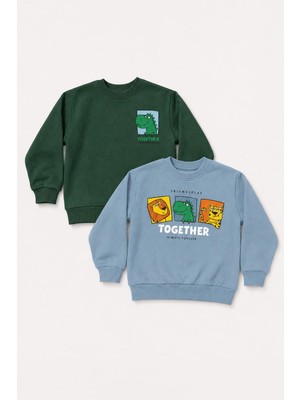 Perendi Erkek Çocuk Baskılı Bisiklet Yaka 2'li Sweatshirt