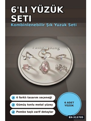 Ototechparca Pirinç 6'li Yuzuk Seti 7-8 Numara Gumus Renk Bijuteri Bileklik Hediyelik Paket BX-313705