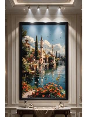 Artan Gallery Istanbul Cami Manzarası Italyan Kadife Tablo 40 mm Kalın Çerçeveli Yağlı Boya Görünümlü