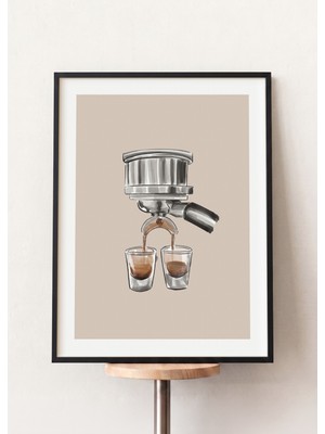 Pena Tablo Minimalist Espresso Tablosu Siyah Çerçeveli - Portafiltre Espresso Shot Duvar Dekoru - Kafe Tabloları, Mutfak Tabloları