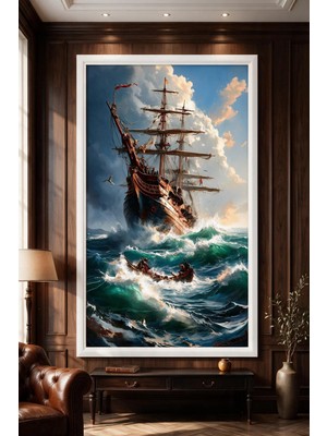 Artan Gallery Yelkenli Gemi Deniz Manzarası Italyan Kadife Tablo 40 mm Kalın Çerçeveli