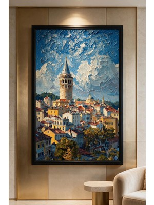 Artan Gallery Galata Kulesi Istanbul Italyan Kadife Tablo 40 mm Kalın Çerçeveli Yağlı Boya Görünümlü